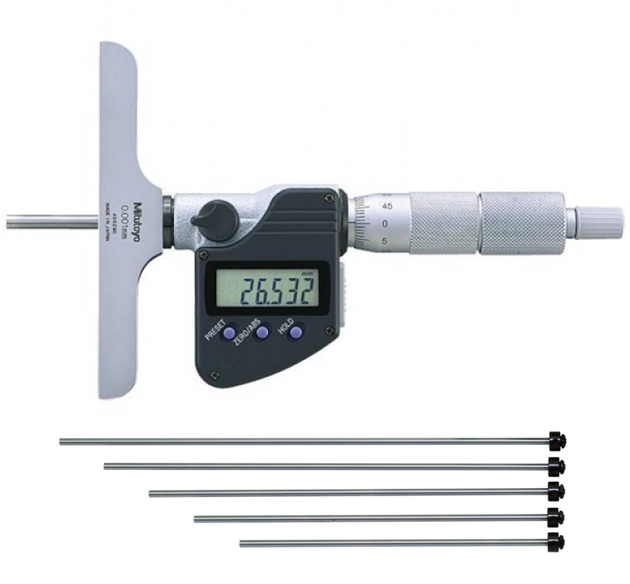 Mitutoyo Digitális mélységmérő mikrométer cserélhető rúddal, 0-150 mm, 0.001 mm, 101.6x16 mm (329-250-30) termék fő termékképe