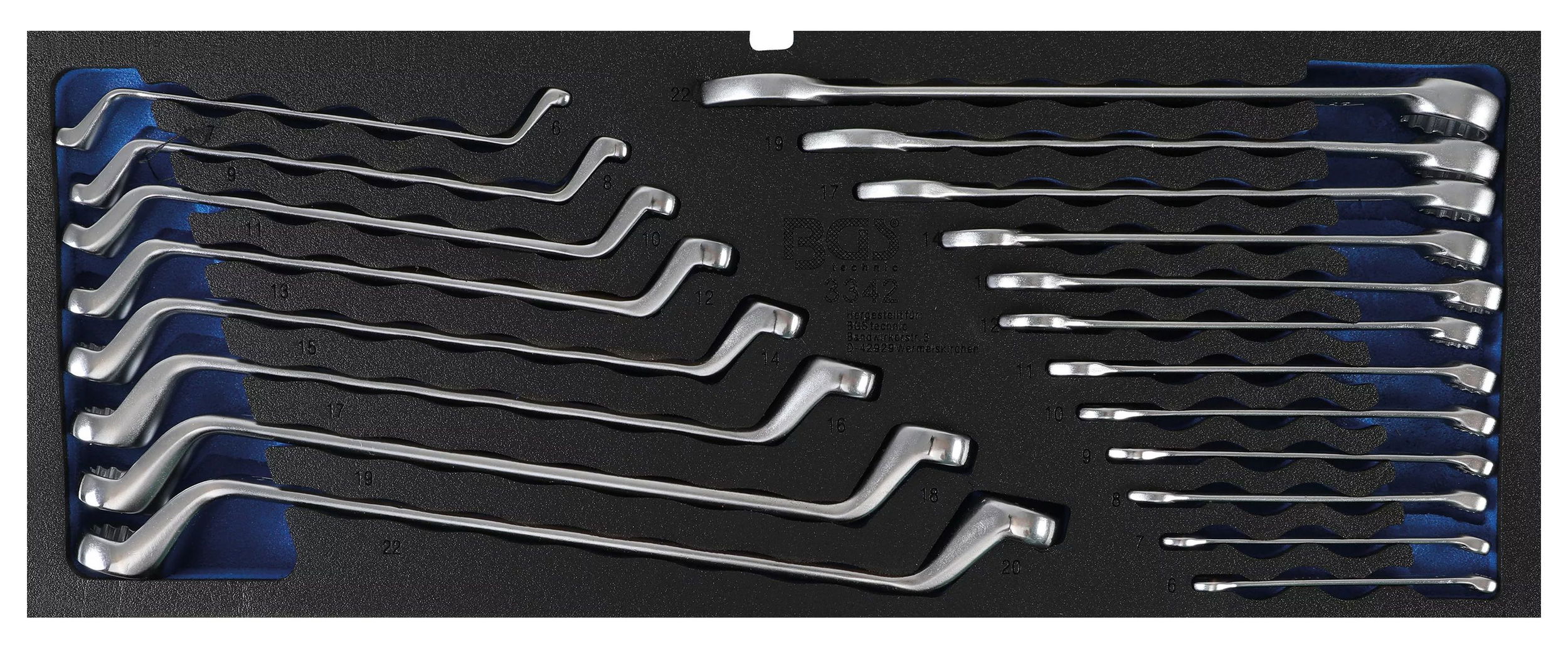 BGS Technic 9-3342 EVA tálcás csillag-villáskulcs és hajlított csillagkulcs készlet, metrikus, 20 részes termék fő termékképe