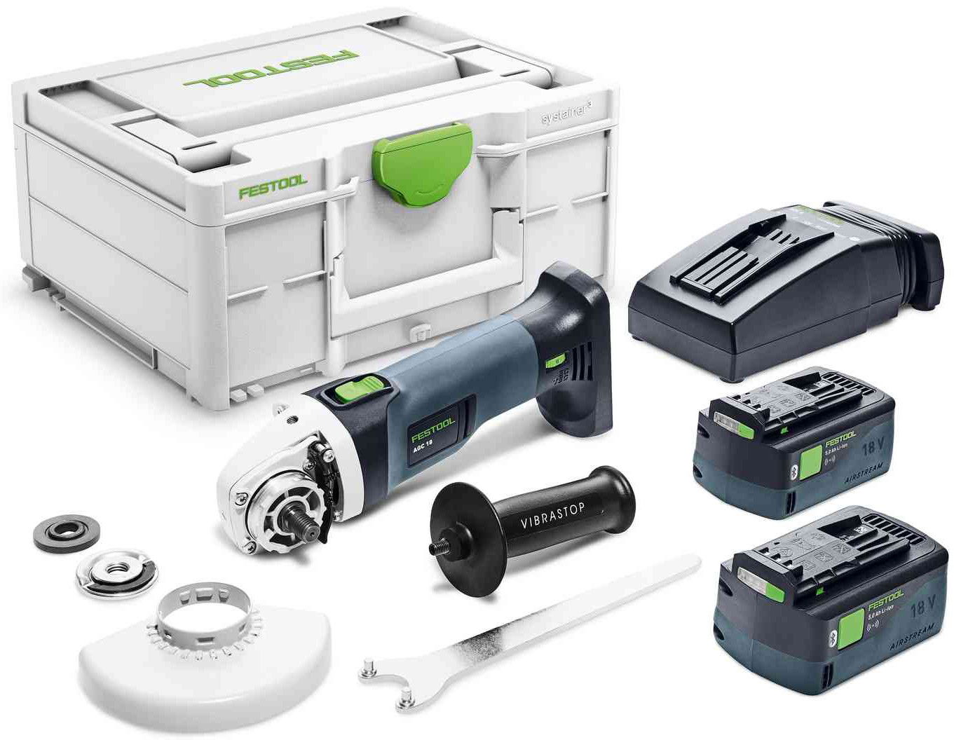 Festool AGC 18-125 5,0 EBI-Plus akkus szénkefe nélküli sarokcsiszoló (2 x 5.0 Ah Li-ion akkuval) termék fő termékképe