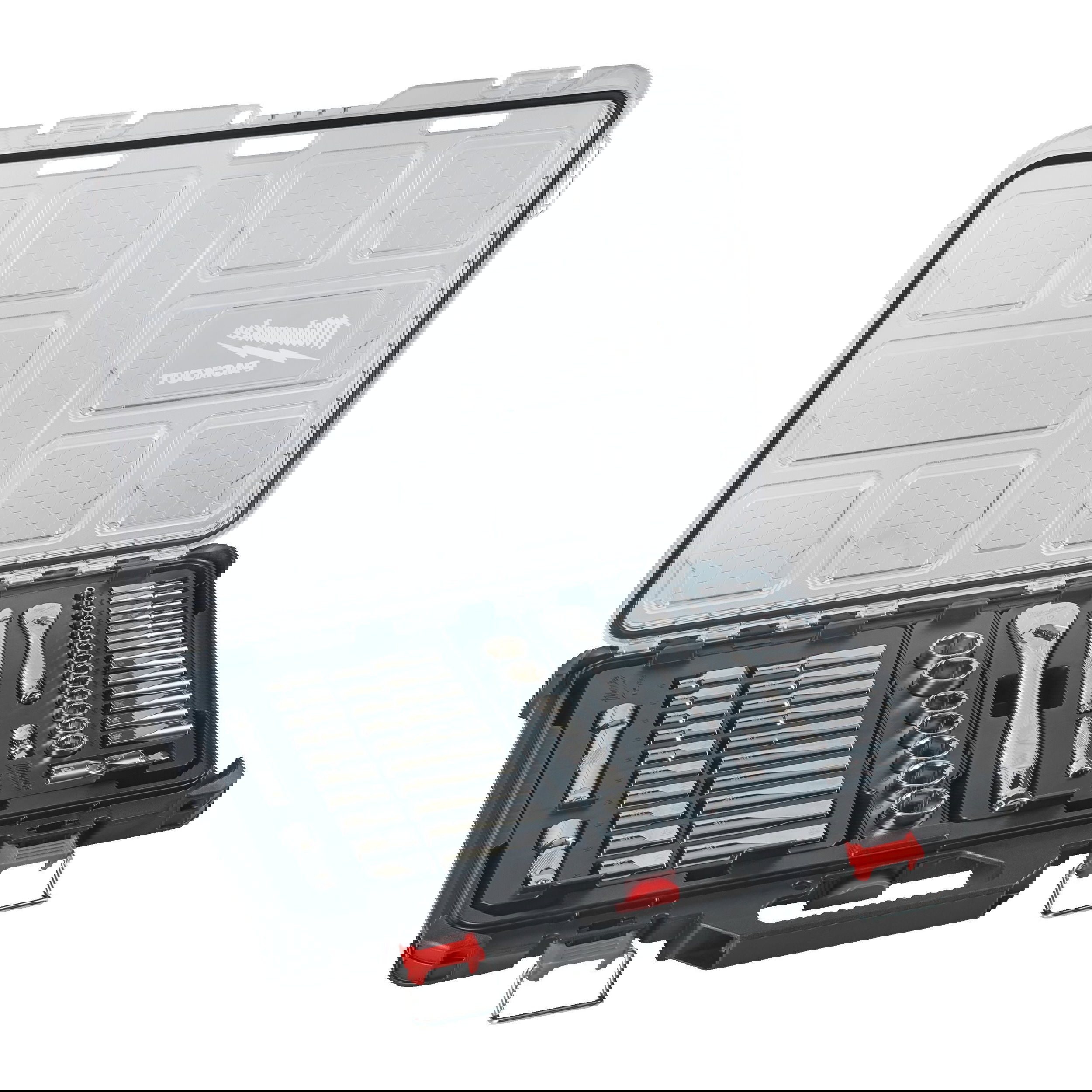 Milwaukee 1/4" + 1/2"-os racsnis dugókulcs készlet PACKOUT™ rendszerezőben, metrikus, 63 darabos termék fő termékképe