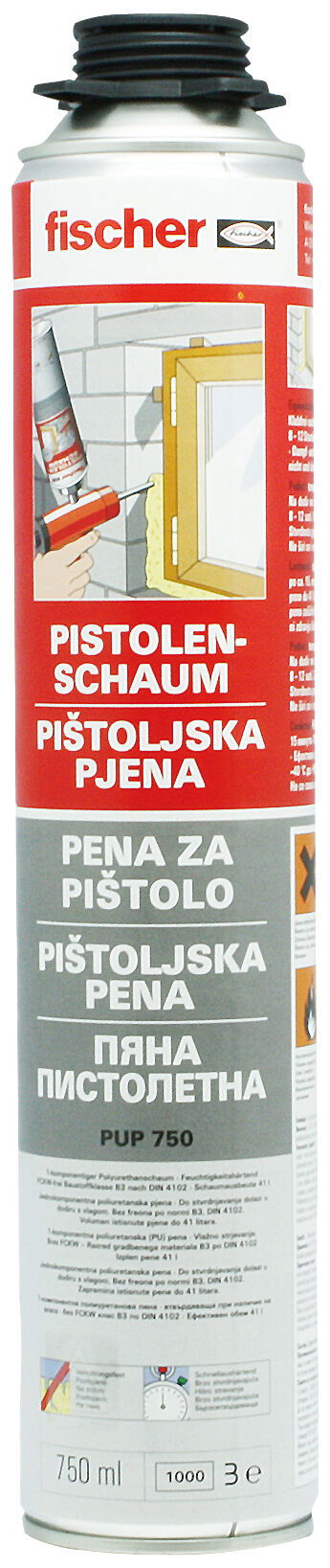 Fischer PUP 750 B3 W (H) egykomponensű téli pisztolyhab, sárga, 750 ml termék fő termékképe