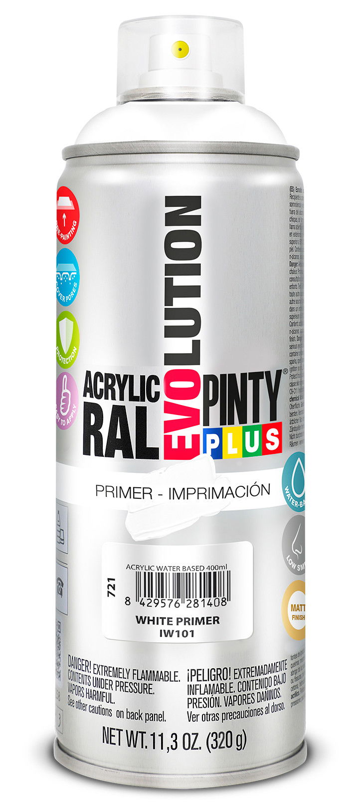 Pinty Plus EVOLUTION vizes bázisú alapozó spray, matt fehér, 400 ml termék fő termékképe
